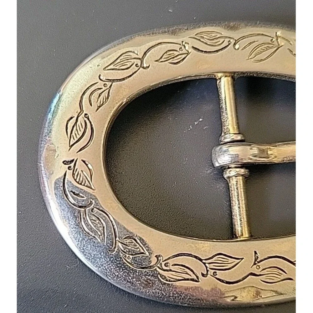 Vintage Belt Buckle Oval Shaped Etched German Silver Boho Cowgirl Hippie Western